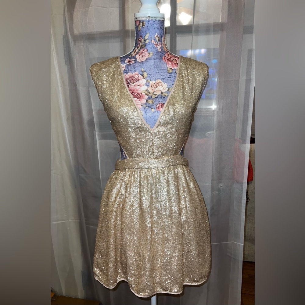Akira Chicago Black Label Gold sequins dress size medium cut out
